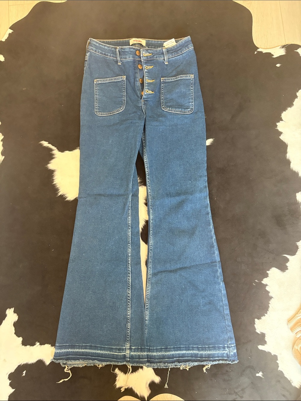 Wrangler Dark Blue High-Rise Button-Fly Flare Jeans